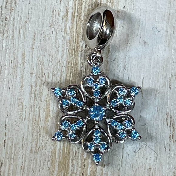 BLUE CRYSTAL SNOWFLAKE STERLING SILVER CHARM FOR SNAKE CHAIN BRACELET NEW - Picture 6 of 6